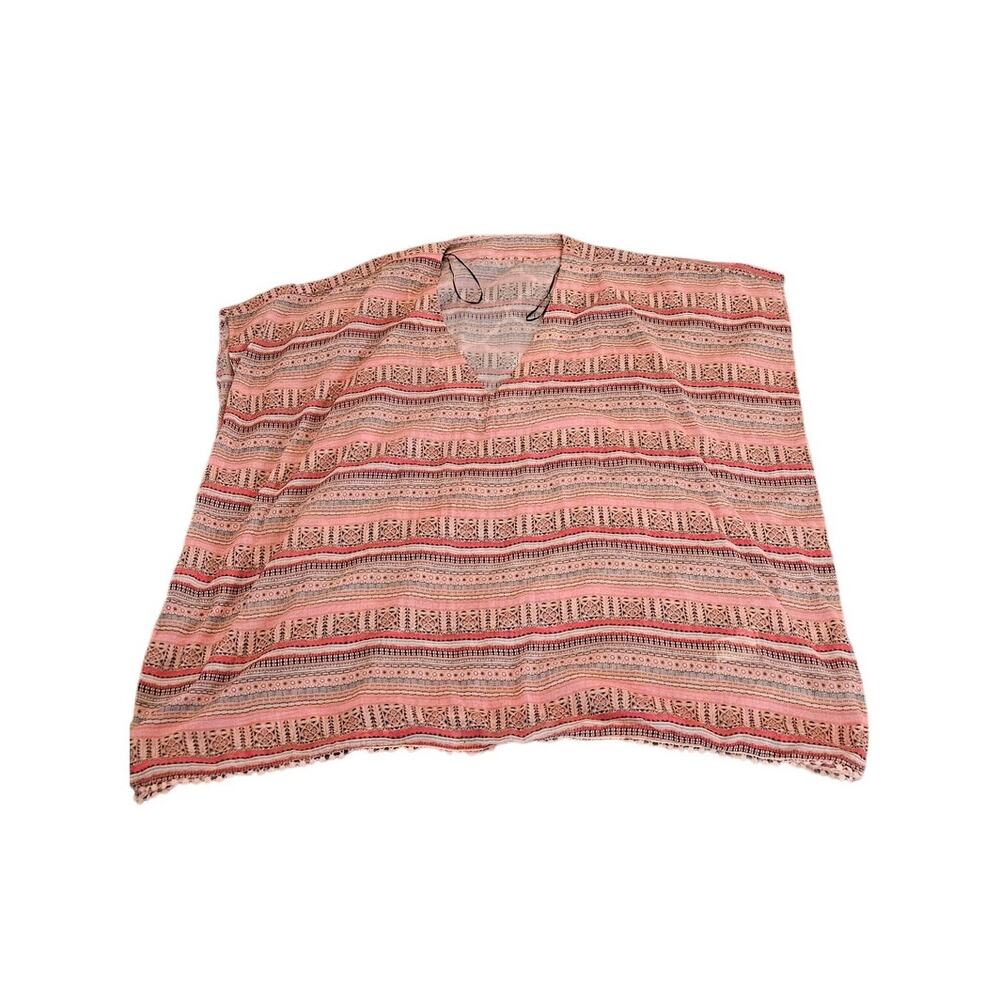 Medium V-Neck Sheer Sleeveless Aztec Print Poncho Shirt